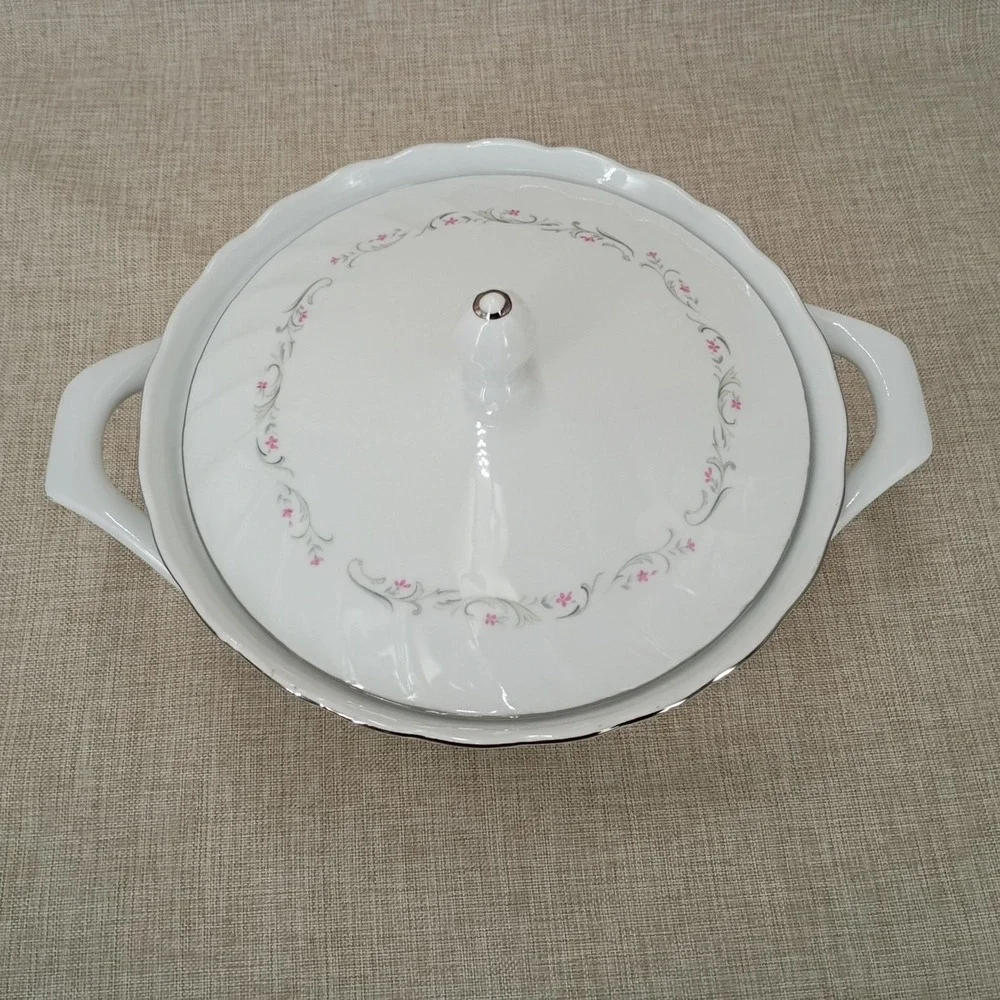 Royal Swirl China Pink Rose Covered Casserole Dish Serving Bowl Lidded Japan